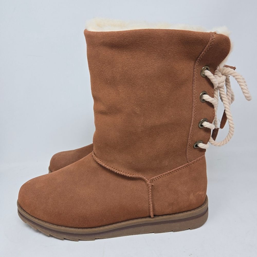 MUK LUKS Brown Suede Mid Winter Boots Ziggy Rodeo Water Repellent Size 9